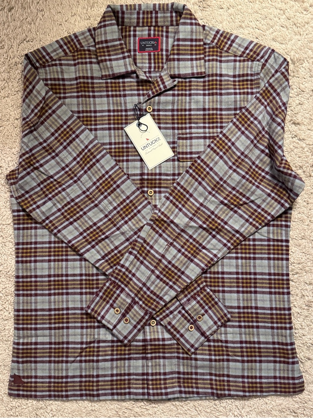 UNTUCKit Men's Plaid Button-Down Shirt in Brown and Cream